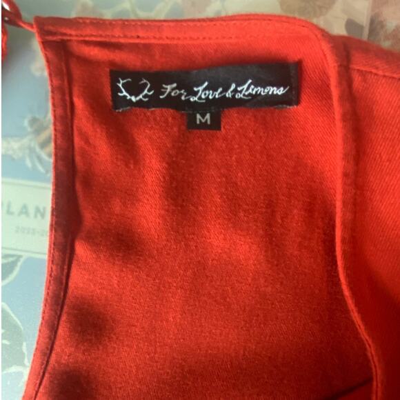 For Love & Lemons Red V-Neck Studded Balloon Sleeve Shirt Women's Medium - Picture 9 of 9